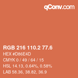 カラーコード: RGB 216 110.2 77.6 | qconv.com