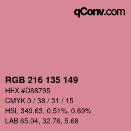 颜色代码: RGB 216 135 149 | qconv.com