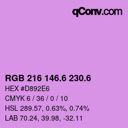 カラーコード: RGB 216 146.6 230.6 | qconv.com