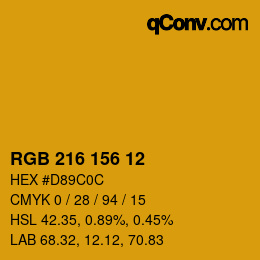 Code couleur: RGB 216 156 12 | qconv.com
