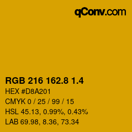カラーコード: RGB 216 162.8 1.4 | qconv.com