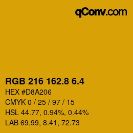 カラーコード: RGB 216 162.8 6.4 | qconv.com