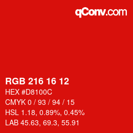 カラーコード: RGB 216 16 12 | qconv.com