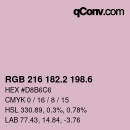 カラーコード: RGB 216 182.2 198.6 | qconv.com