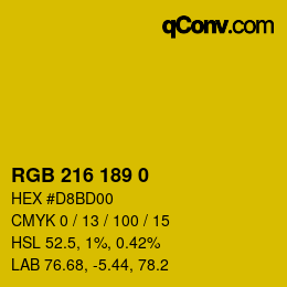颜色代码: RGB 216 189 0 | qconv.com
