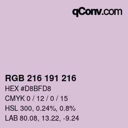 カラーコード: RGB 216 191 216 | qconv.com