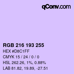 カラーコード: RGB 216 193 255 | qconv.com