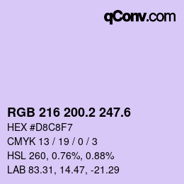 カラーコード: RGB 216 200.2 247.6 | qconv.com