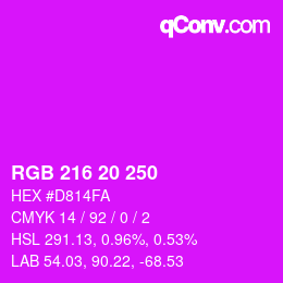 颜色代码: RGB 216 20 250 | qconv.com
