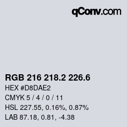 カラーコード: RGB 216 218.2 226.6 | qconv.com