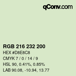 カラーコード: RGB 216 232 200 | qconv.com