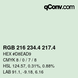 カラーコード: RGB 216 234.4 217.4 | qconv.com