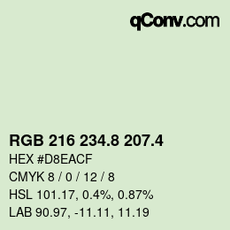 カラーコード: RGB 216 234.8 207.4 | qconv.com