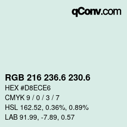 カラーコード: RGB 216 236.6 230.6 | qconv.com