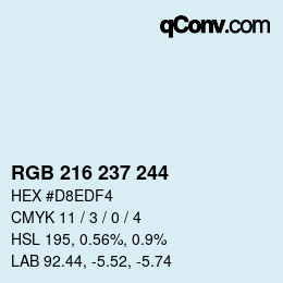 颜色代码: RGB 216 237 244 | qconv.com