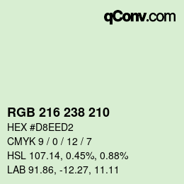 Color code: RGB 216 238 210 | qconv.com