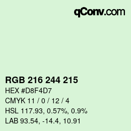 カラーコード: RGB 216 244 215 | qconv.com