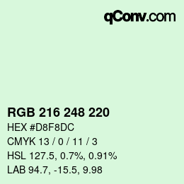 颜色代码: RGB 216 248 220 | qconv.com