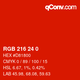 颜色代码: RGB 216 24 0 | qconv.com