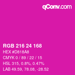 カラーコード: RGB 216 24 168 | qconv.com