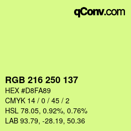 カラーコード: RGB 216 250 137 | qconv.com