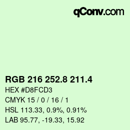 カラーコード: RGB 216 252.8 211.4 | qconv.com