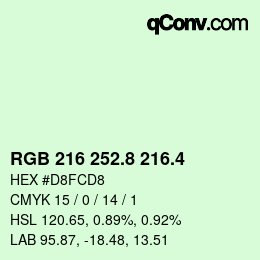 カラーコード: RGB 216 252.8 216.4 | qconv.com