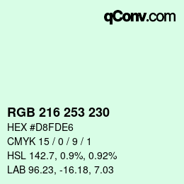颜色代码: RGB 216 253 230 | qconv.com