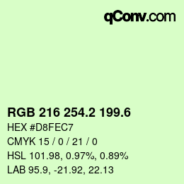 カラーコード: RGB 216 254.2 199.6 | qconv.com