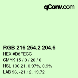 カラーコード: RGB 216 254.2 204.6 | qconv.com