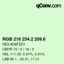 カラーコード: RGB 216 254.2 209.6 | qconv.com