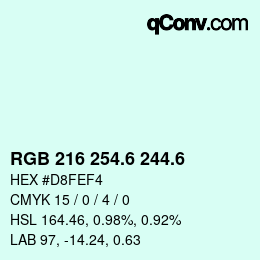 カラーコード: RGB 216 254.6 244.6 | qconv.com