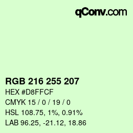 カラーコード: RGB 216 255 207 | qconv.com