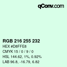 Color code: RGB 216 255 232 | qconv.com