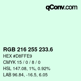 カラーコード: RGB 216 255 233.6 | qconv.com