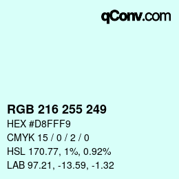 颜色代码: RGB 216 255 249 | qconv.com