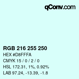 Color code: RGB 216 255 250 | qconv.com