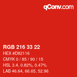 カラーコード: RGB 216 33 22 | qconv.com