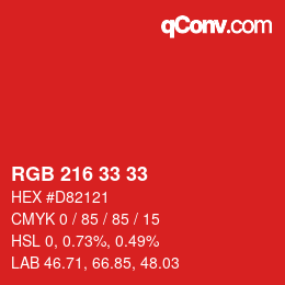カラーコード: RGB 216 33 33 | qconv.com