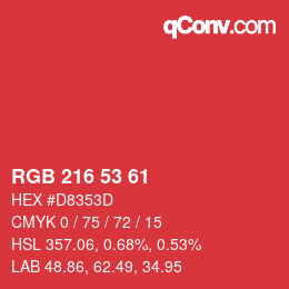 カラーコード: RGB 216 53 61 | qconv.com