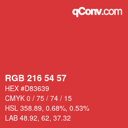 Color code: RGB 216 54 57 | qconv.com