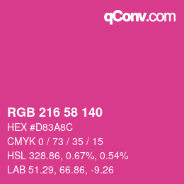 カラーコード: RGB 216 58 140 | qconv.com