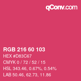 颜色代码: RGB 216 60 103 | qconv.com