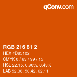 Color code: RGB 216 81 2 | qconv.com