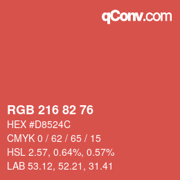 カラーコード: RGB 216 82 76 | qconv.com