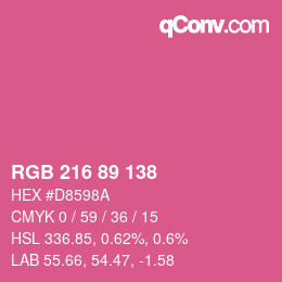 カラーコード: RGB 216 89 138 | qconv.com