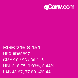 カラーコード: RGB 216 8 151 | qconv.com