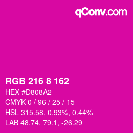 カラーコード: RGB 216 8 162 | qconv.com