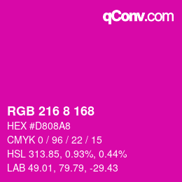 カラーコード: RGB 216 8 168 | qconv.com