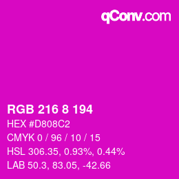 カラーコード: RGB 216 8 194 | qconv.com